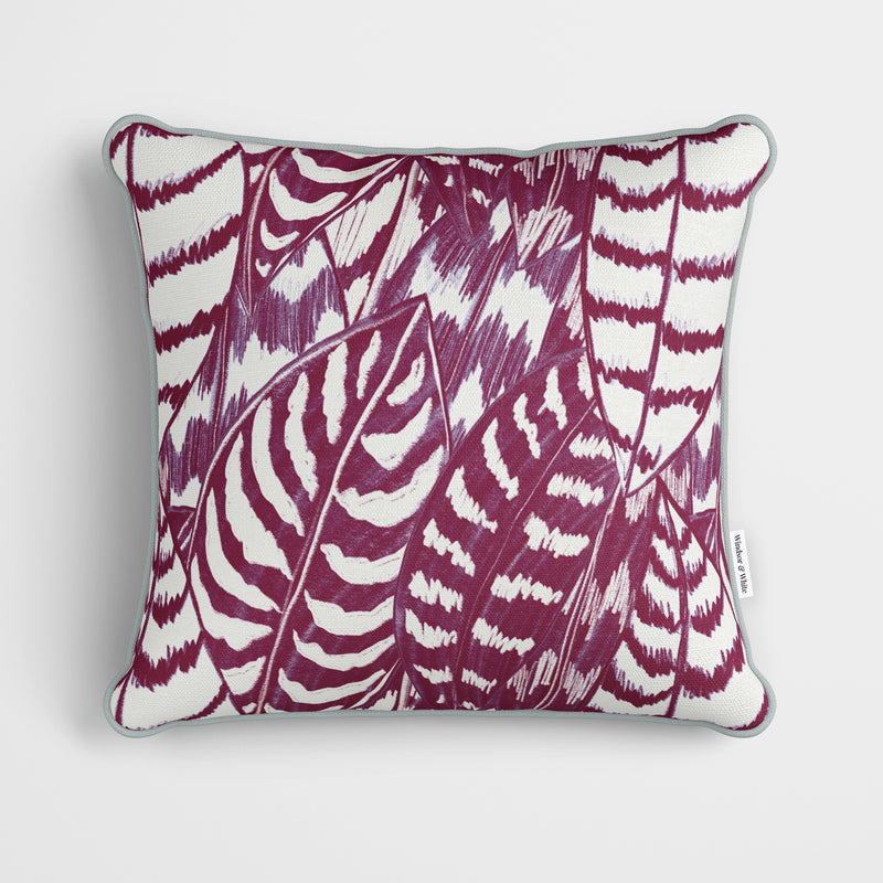 Mulberry Red Sketched Leaves Cushion - Handmade Homeware, Made in Britain - Windsor and White