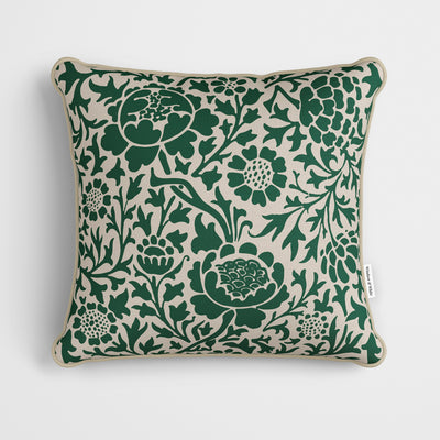 William Morris Sunflower Stencil Dark Green Cushion - Handmade Homeware, Made in Britain - Windsor and White