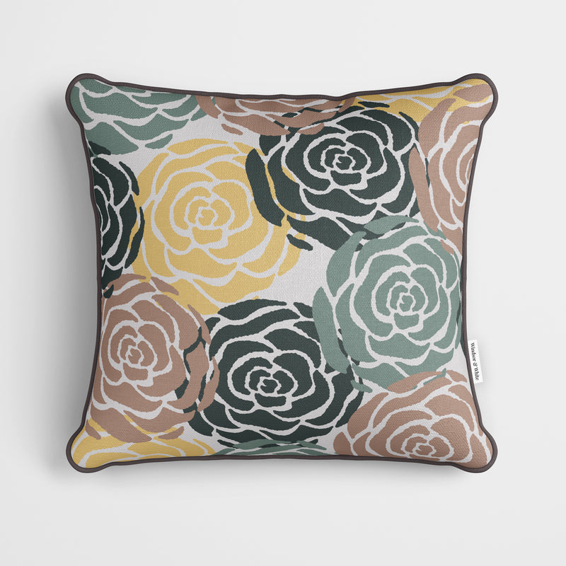 Rose Stamp Stone Sage Cushion - Handmade Homeware, Made in Britain - Windsor and White