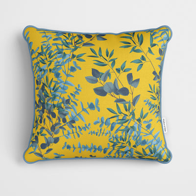 Yellow Boho Eucalyptus Cushion - Handmade Homeware, Made in Britain - Windsor and White