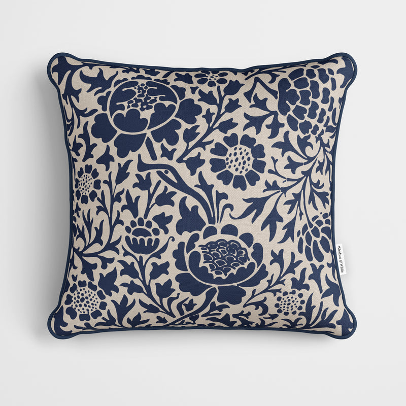 William Morris Sunflower Stencil Navy Cushion - Handmade Homeware, Made in Britain - Windsor and White