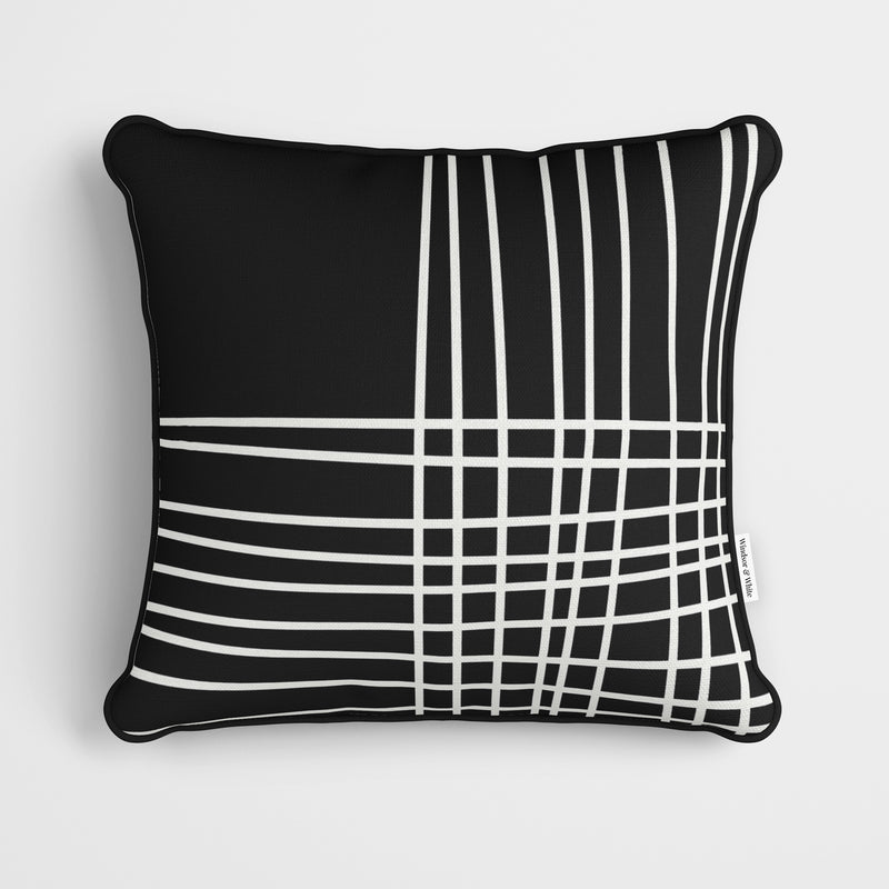 Black Crosshatch Cushion - Handmade Homeware, Made in Britain - Windsor and White