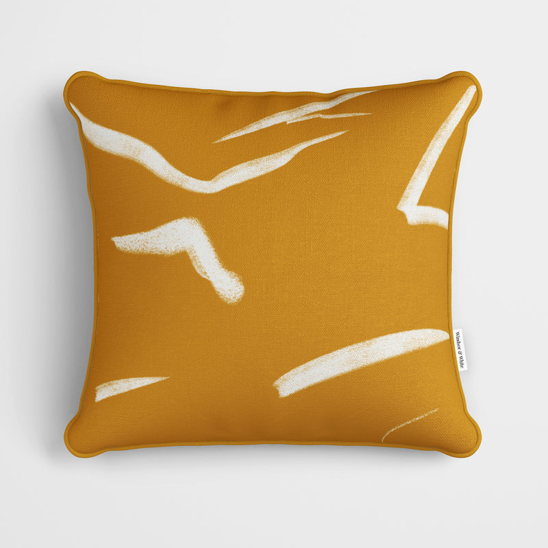 Mustard Art Strokes Cushion - Handmade Homeware, Made in Britain - Windsor and White