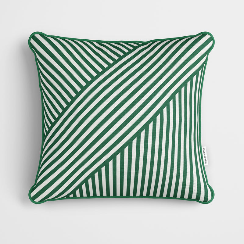 Green Layered Stripes Cushion - Handmade Homeware, Made in Britain - Windsor and White