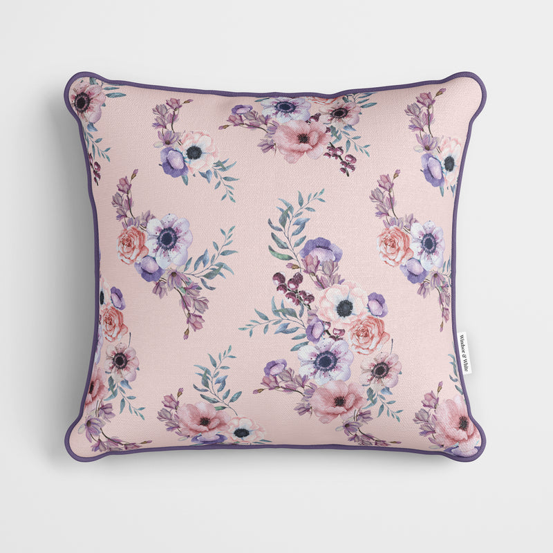 Pink Floral Anemone Cushion - Handmade Homeware, Made in Britain - Windsor and White