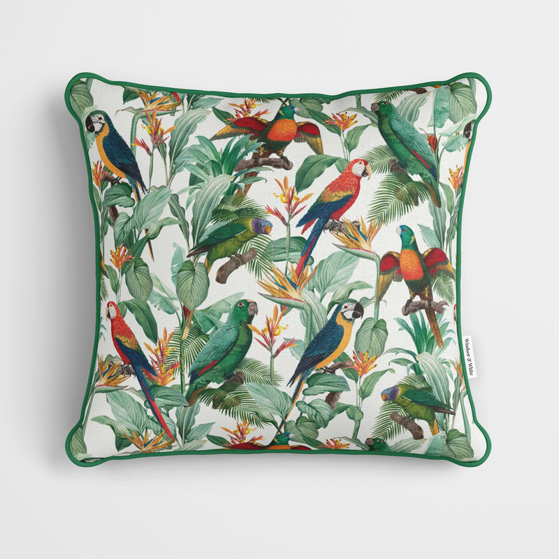 Tropical Birds White Cushion - Handmade Homeware, Made in Britain - Windsor and White