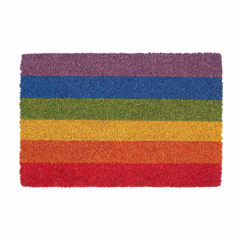 Rectangular Non-Slip Coir Rainbow Door Mat - 60 x 40cm - Handmade Homeware, Made in Britain - Windsor and White