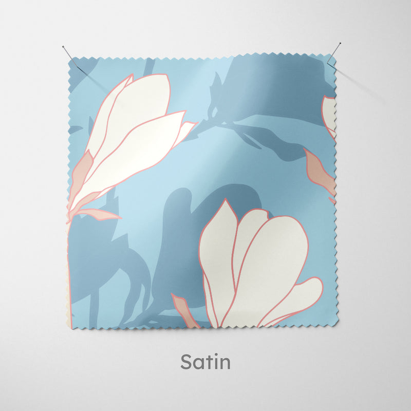Light Blue Magnolia Flowers Cushion - Handmade Homeware, Made in Britain - Windsor and White