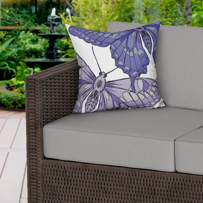 Purple Butterflies Water Resistant Garden Outdoor Cushion - Handmade Homeware, Made in Britain - Windsor and White