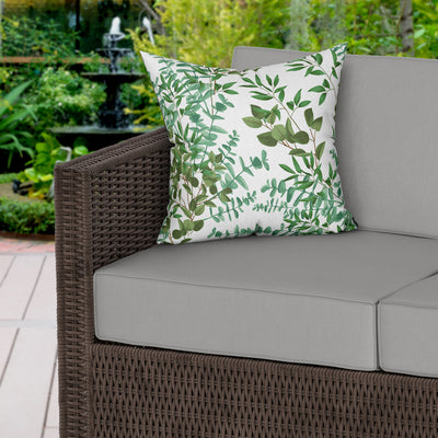 Eucalyptus Green White Water Resistant Garden Outdoor Cushion - Handmade Homeware, Made in Britain - Windsor and White