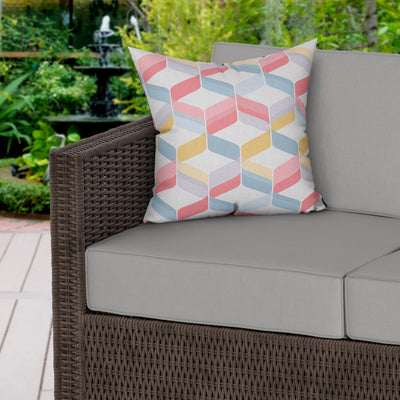 Colourful Retro Geometric Water Resistant Garden Outdoor Cushion - Handmade Homeware, Made in Britain - Windsor and White