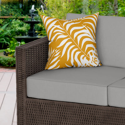 Palm Leaves Mustard Water Resistant Garden Outdoor Cushion - Handmade Homeware, Made in Britain - Windsor and White