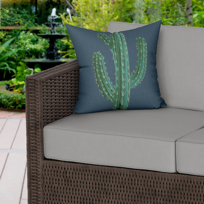 Cactus Blue Water Resistant Garden Outdoor Cushion - Handmade Homeware, Made in Britain - Windsor and White