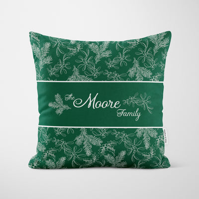 Personalised Green Holly Christmas Cushion