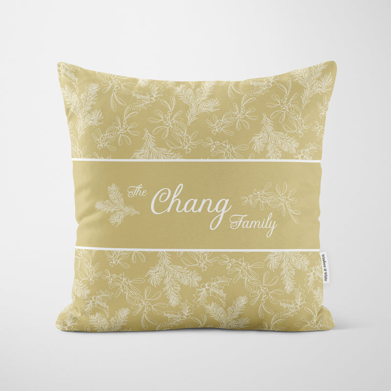 Personalised Gold Holly Christmas Cushion