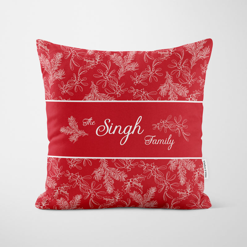 Personalised Red Holly Christmas Cushion