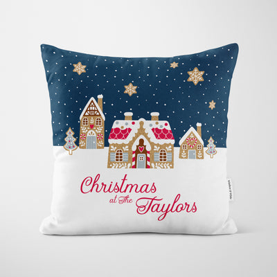 Personalised Blue Gingerbread House Cushion