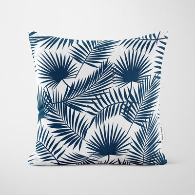 Palm Leaves Navy Blue Cushion - Handmade Homeware, Made in Britain - Windsor and White