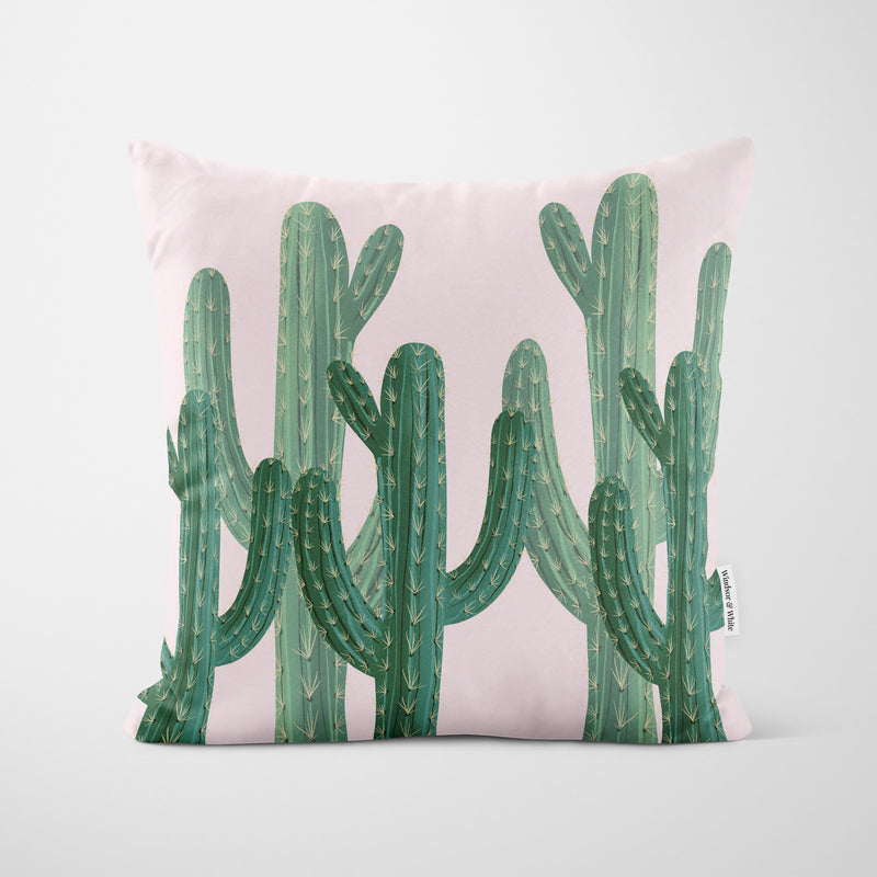 Cactus Desert Print Pink Cushion - Handmade Homeware, Made in Britain - Windsor and White