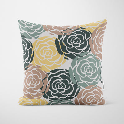 Rose Stamp Stone Sage Cushion - Handmade Homeware, Made in Britain - Windsor and White