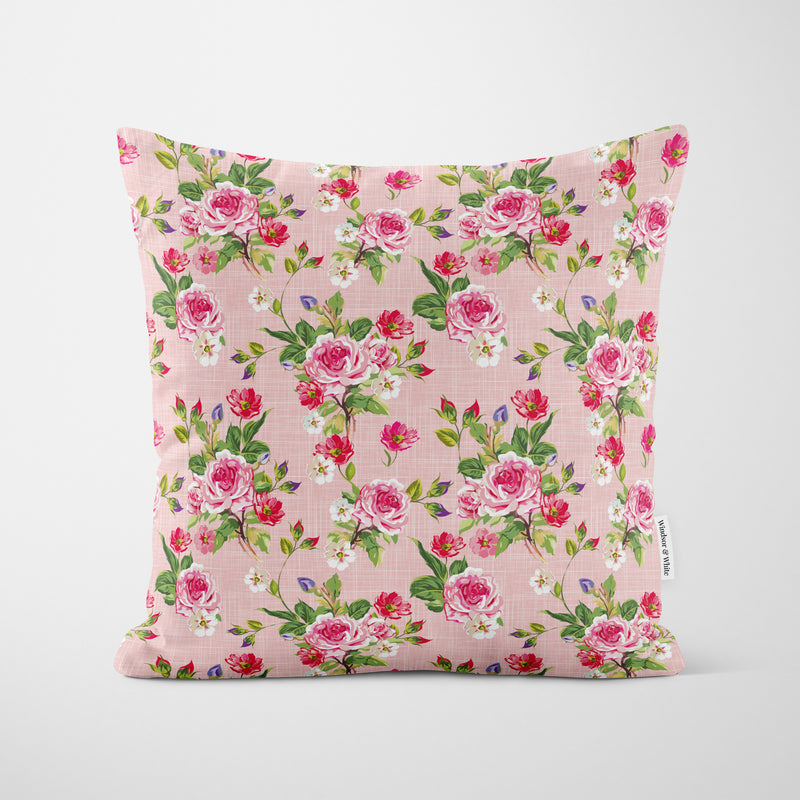 Pink Floral Chintz Cushion - Handmade Homeware, Made in Britain - Windsor and White