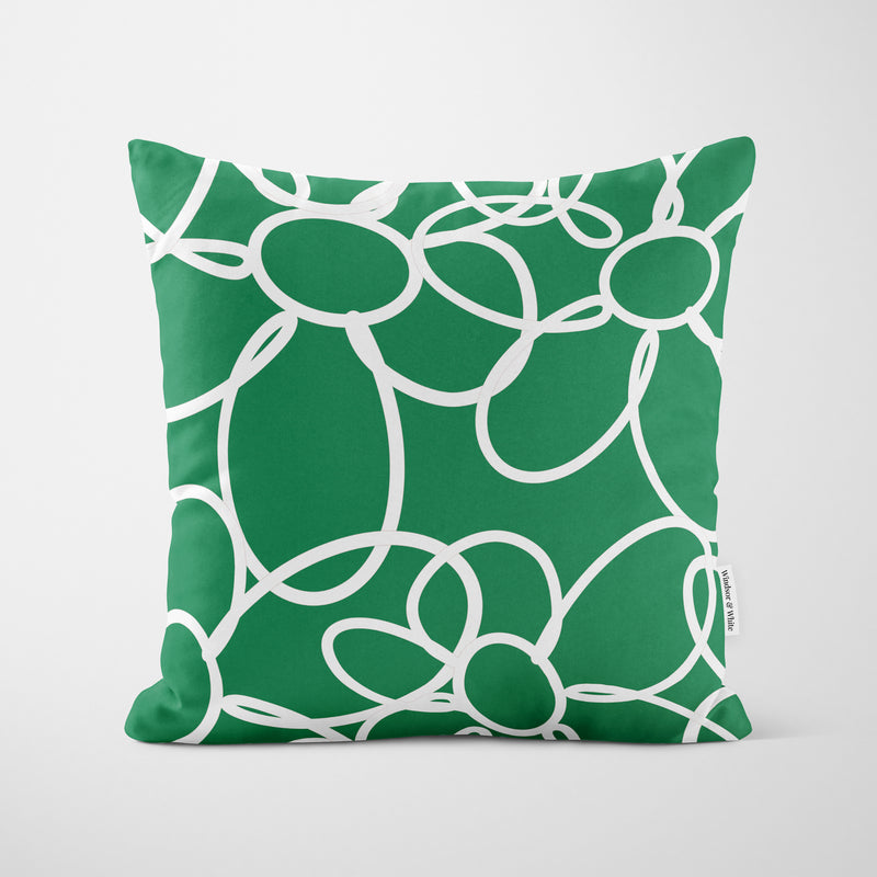 White Minimalist Daisy Green Cushion - Handmade Homeware, Made in Britain - Windsor and White