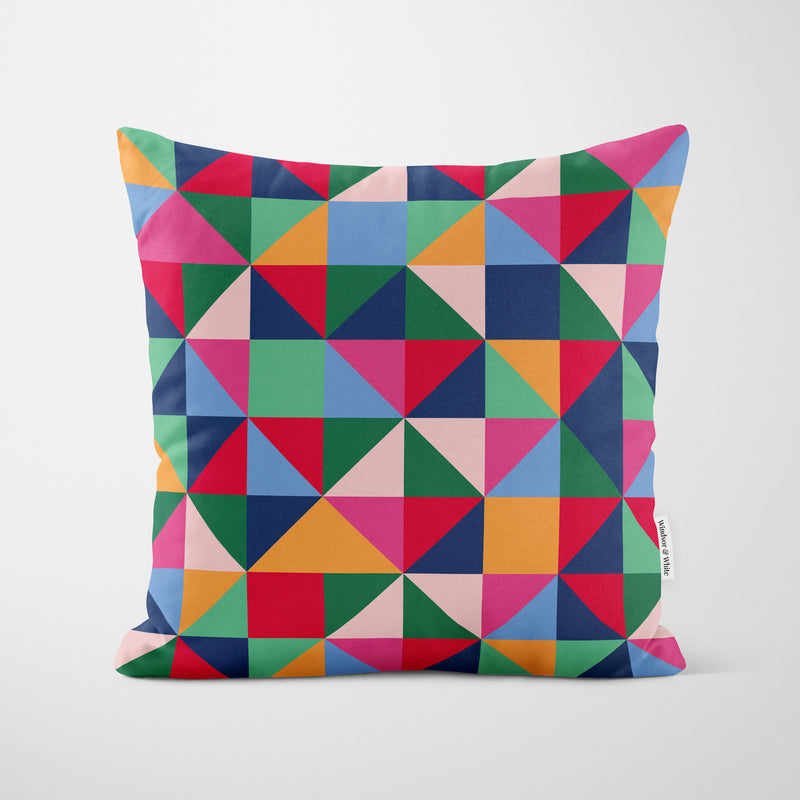 Colourful Geometric Tile Cushion - Handmade Homeware, Made in Britain - Windsor and White