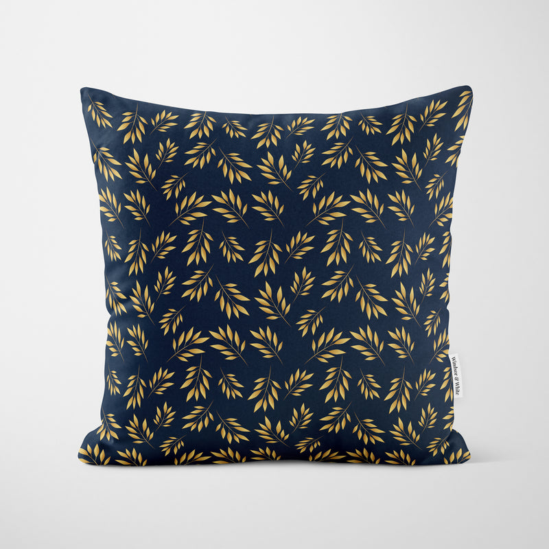 Navy Blue Laurel Pattern Cushion - Handmade Homeware, Made in Britain - Windsor and White