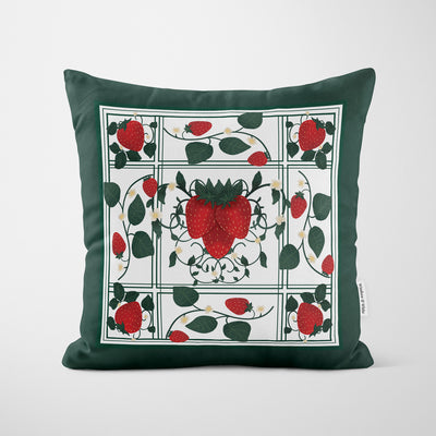 Strawberry Tile Pattern Green Cushion - Handmade Homeware, Made in Britain - Windsor and White