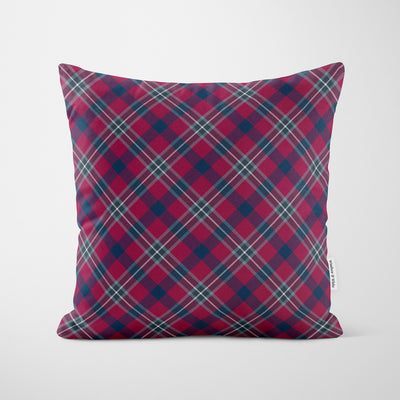 Burgundy Blue Tartan Cushion - Handmade Homeware, Made in Britain - Windsor and White