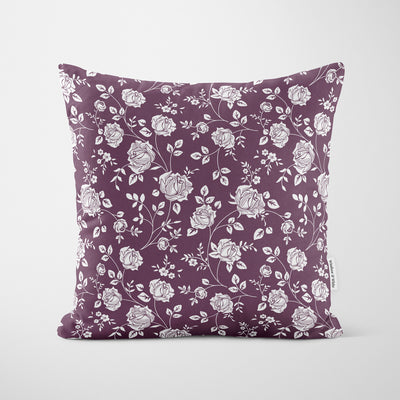 Dark Purple Rose Stencil Pattern Cushion - Handmade Homeware, Made in Britain - Windsor and White