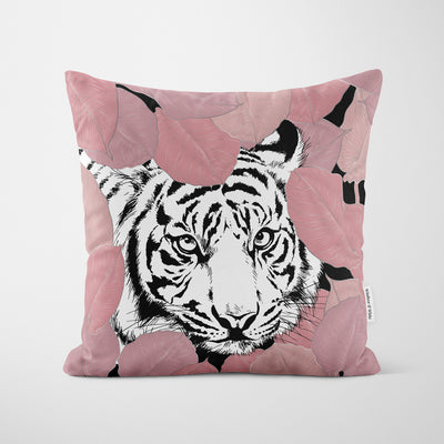 Pink Leaves Mono Tiger Cushion - Handmade Homeware, Made in Britain - Windsor and White
