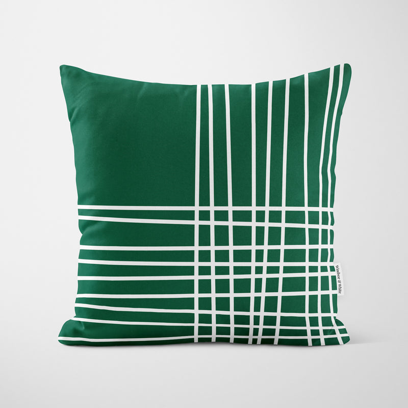 Dark Green Crosshatch Cushion - Handmade Homeware, Made in Britain - Windsor and White