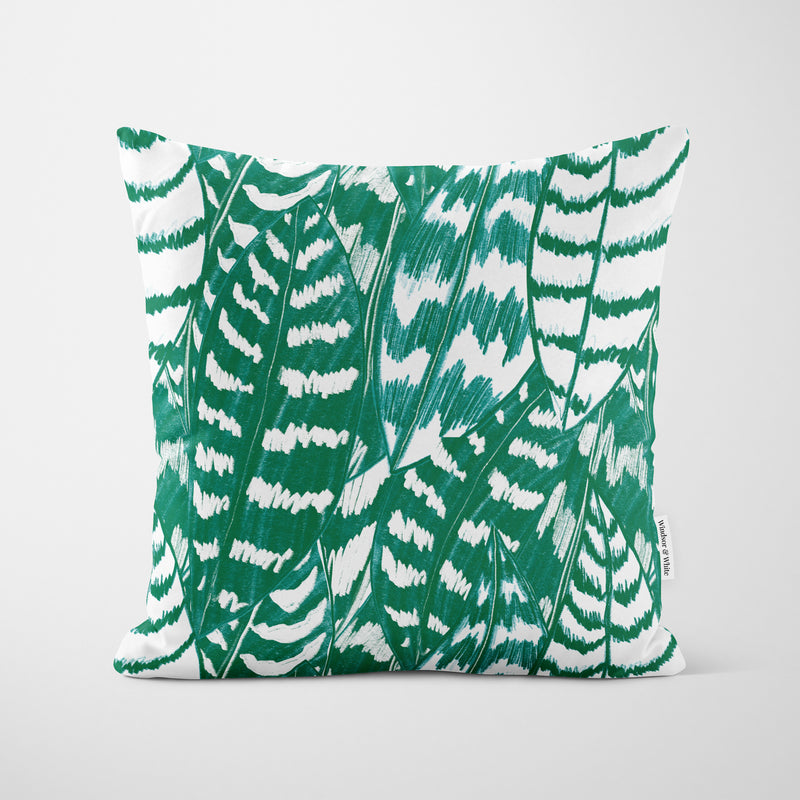 Green Sketched Leaves Cushion - Handmade Homeware, Made in Britain - Windsor and White