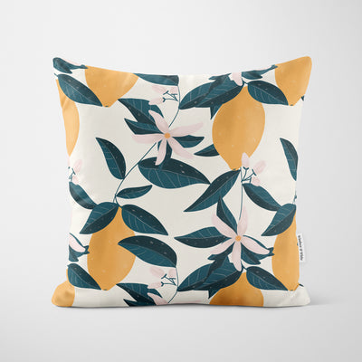 Lemon Tree Flower Print White Cushion - Handmade Homeware, Made in Britain - Windsor and White