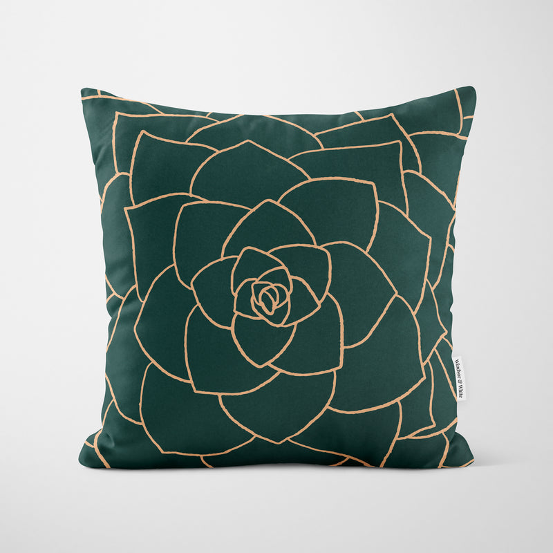 Succulent Outline Green Cushion - Handmade Homeware, Made in Britain - Windsor and White