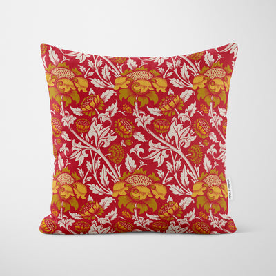 William Morris Mixed Sunflowers Red Cushion - Handmade Homeware, Made in Britain - Windsor and White