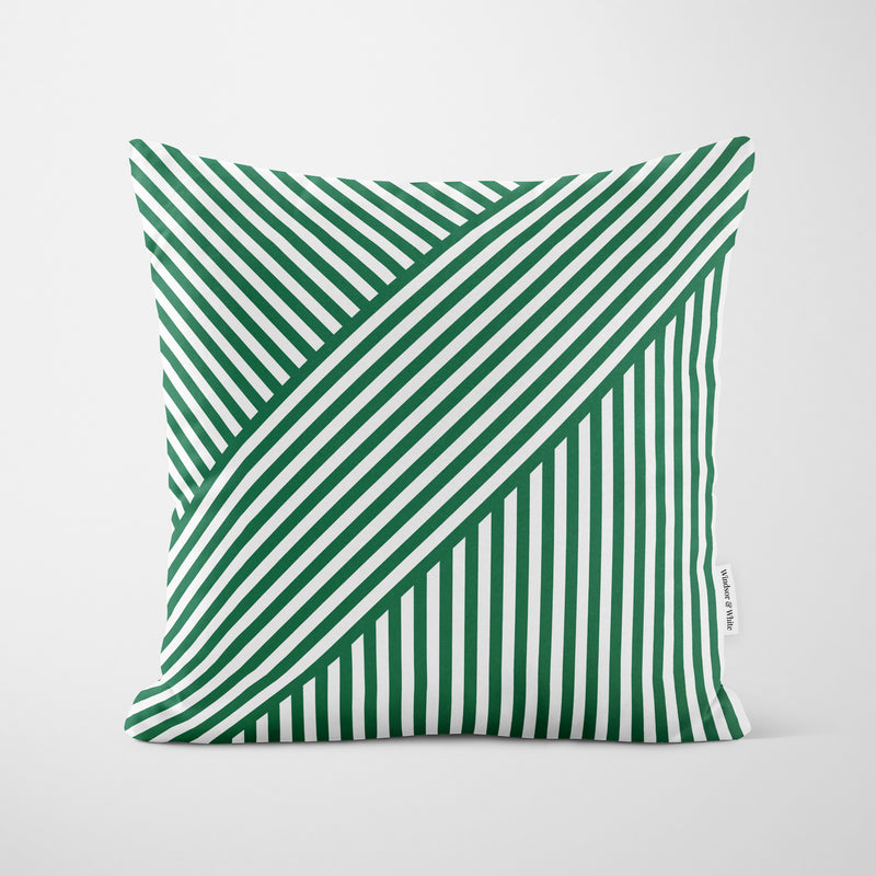 Green Layered Stripes Cushion - Handmade Homeware, Made in Britain - Windsor and White