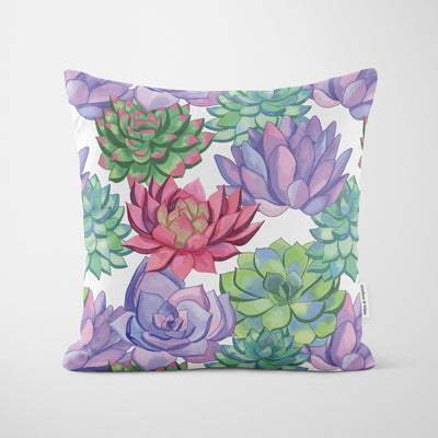 Painted Succulents White Cushion - Handmade Homeware, Made in Britain - Windsor and White