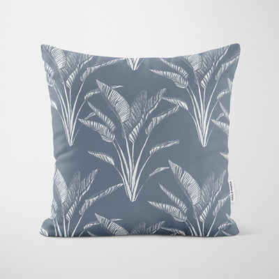 Blue Grey Plant Pattern Cushion - Handmade Homeware, Made in Britain - Windsor and White