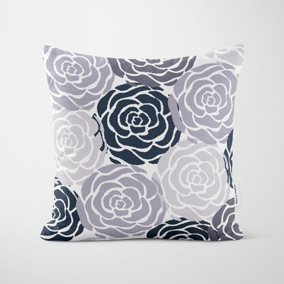 Rose Stamp Monochrome Cushion - Handmade Homeware, Made in Britain - Windsor and White