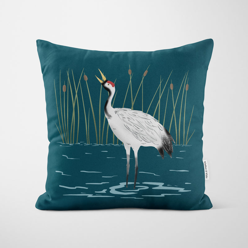 Crane Art Print Cushion - Handmade Homeware, Made in Britain - Windsor and White