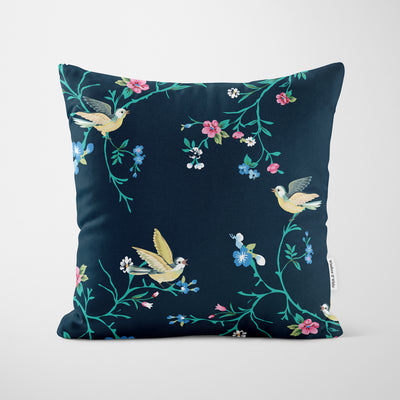 Navy Blue Chinoiserie Floral Cushion - Handmade Homeware, Made in Britain - Windsor and White