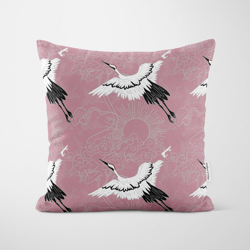 Flying Cranes Pink Cushion - Handmade Homeware, Made in Britain - Windsor and White