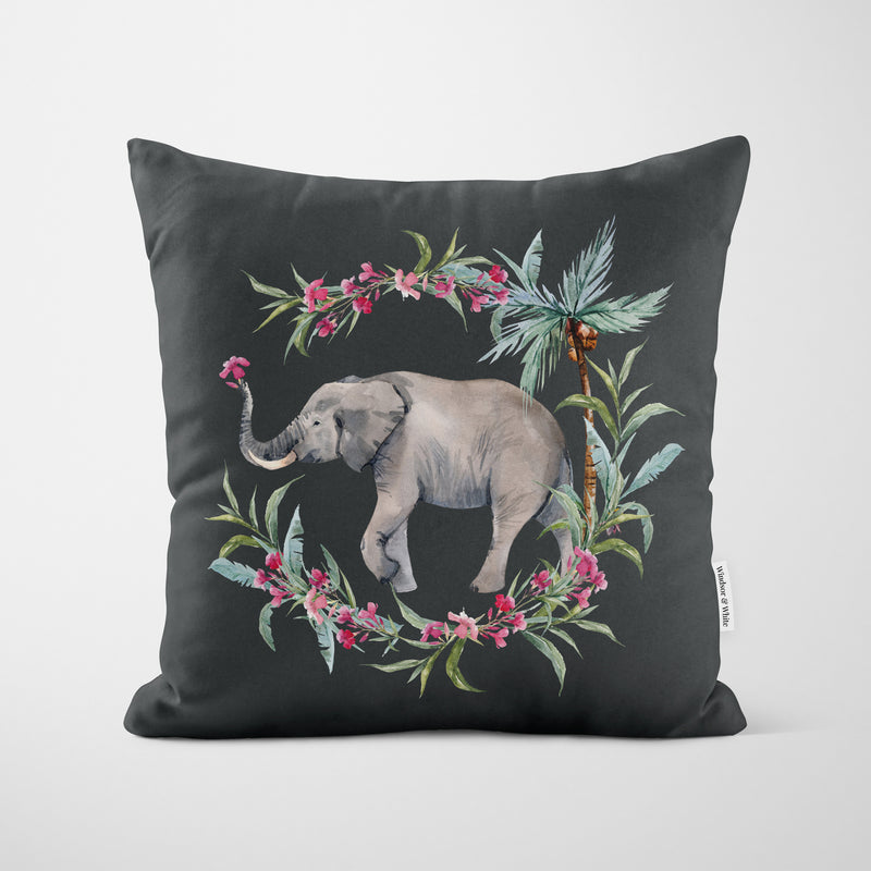 Painted Elephant Print Cushion - Handmade Homeware, Made in Britain - Windsor and White