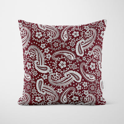 Maroon Red Floral Paisley Cushion - Handmade Homeware, Made in Britain - Windsor and White