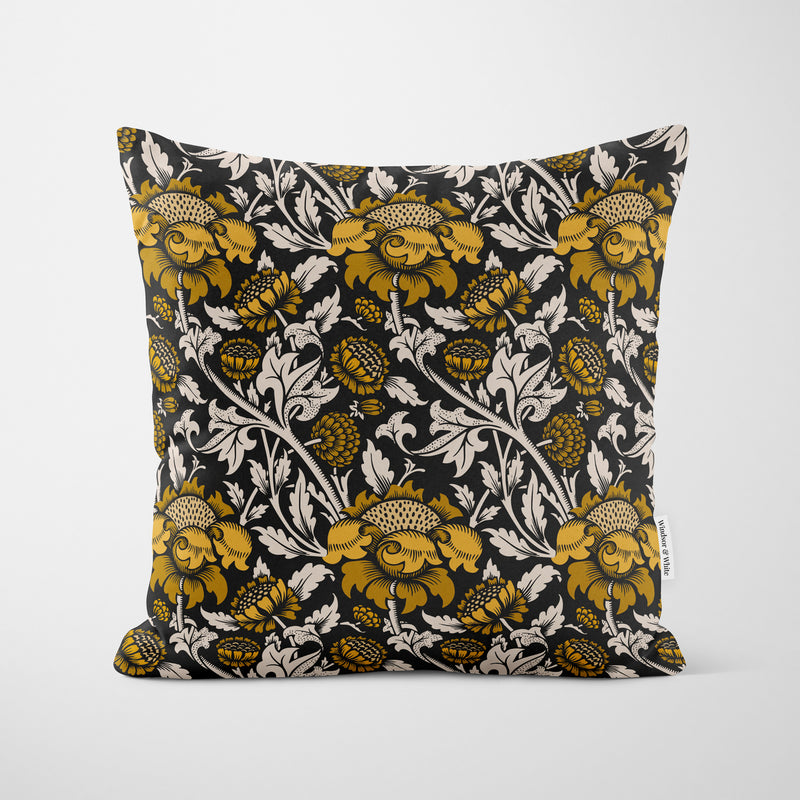 William Morris Mixed Sunflowers Black Cushion - Handmade Homeware, Made in Britain - Windsor and White