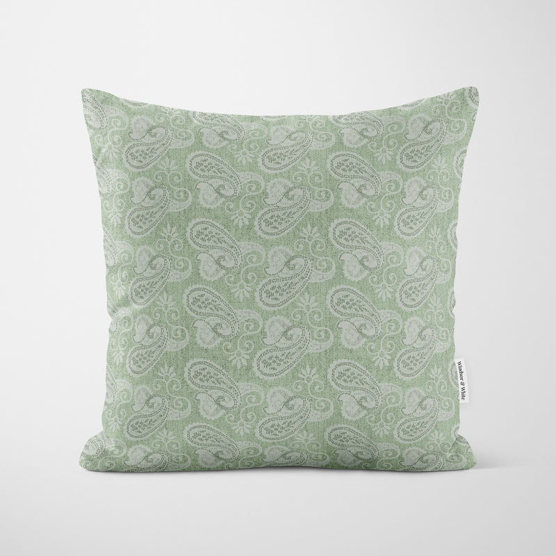 Sage Green Vintage Paisley Cushion - Handmade Homeware, Made in Britain - Windsor and White