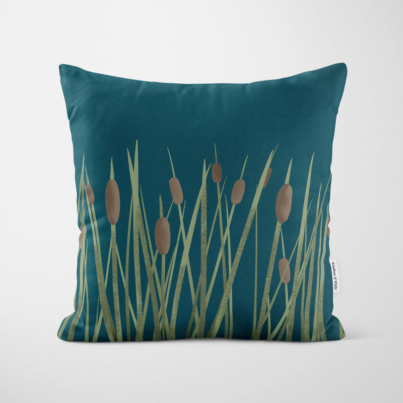 River Reeds Art Print Cushion - Handmade Homeware, Made in Britain - Windsor and White