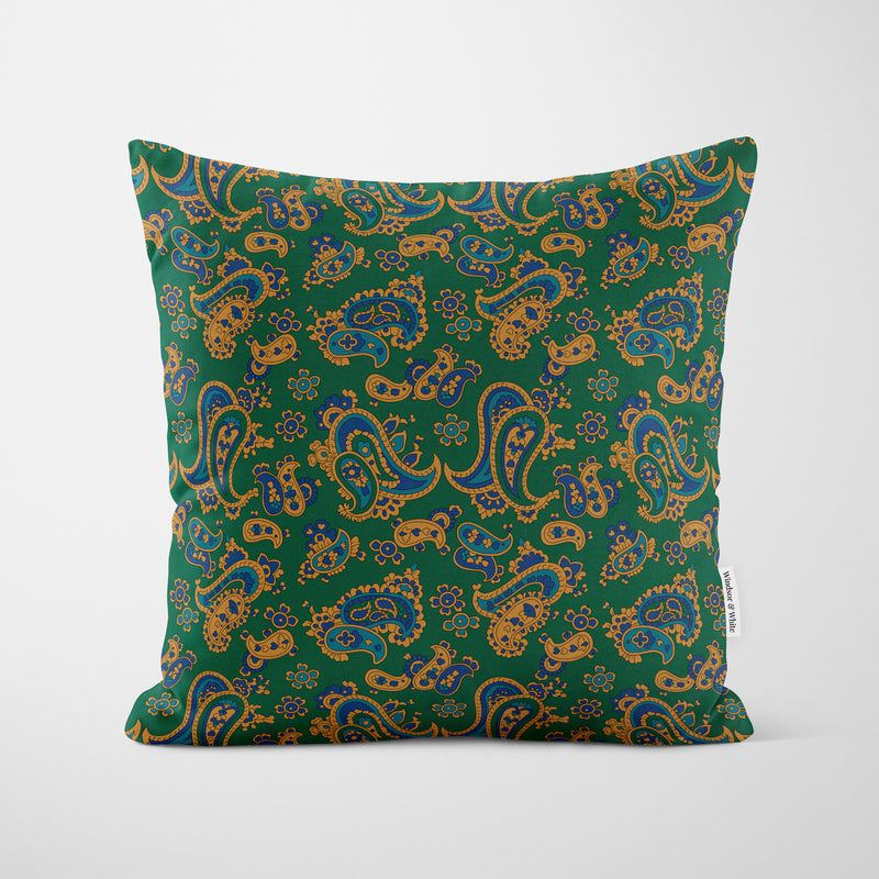 Dark Green Paisley Cushion - Handmade Homeware, Made in Britain - Windsor and White